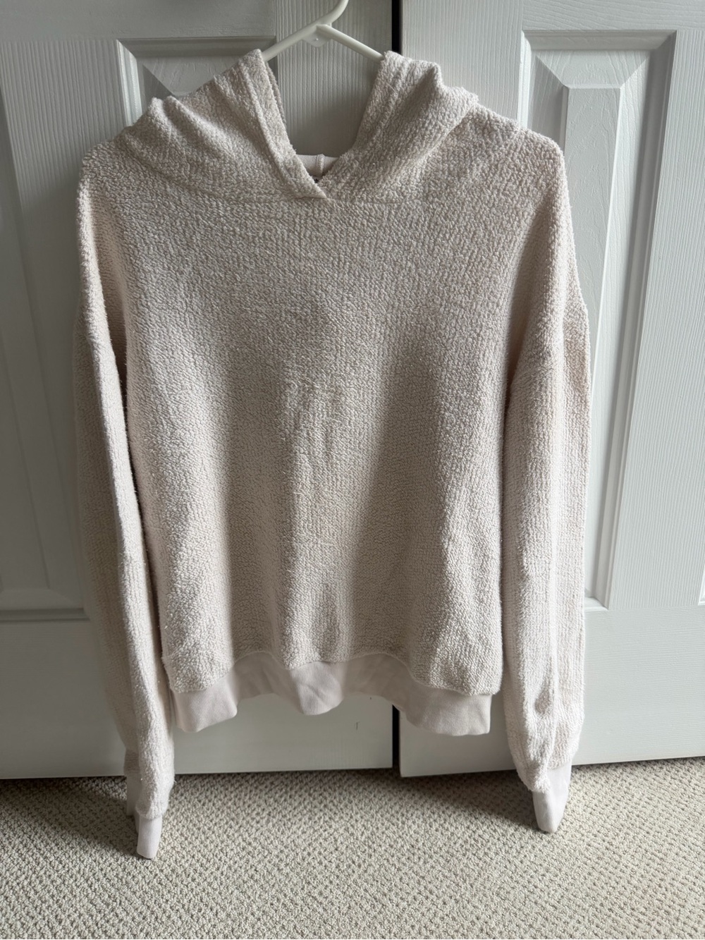 perfectwhitetee Women's Hooded Crew Sweater in Light Beige/cream color